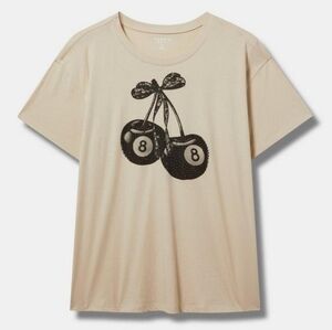 NWT Torrid Beige Short Sleeve Tee with Black Jeweled 8-Ball Cherries Graphic